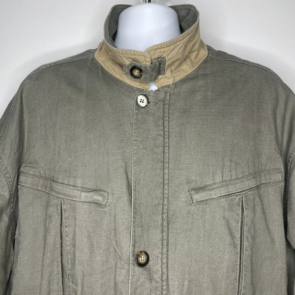 Vintage 90s JL Colebrook Olive Green Khaki Linen Field Jacket Chore Coat - Picture 2 of 9